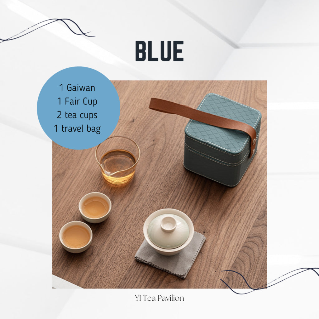 BLUE Modern Gaiwan Travel Set with Bag for On-the-Go Tea Delights 旅行盖碗茶具套装便携式 随时随地品茶悠享!