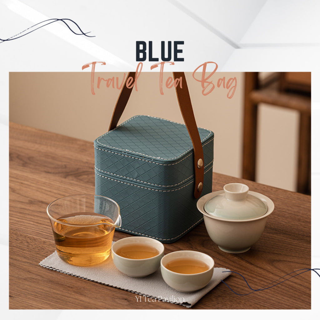 BLUE Modern Gaiwan Travel Set with Bag for On-the-Go Tea Delights 旅行盖碗茶具套装便携式 随时随地品茶悠享!